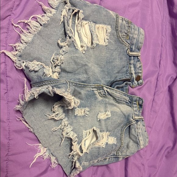 SHEIN Pants - SHEIN Frayed Light Blue Jean Shorts